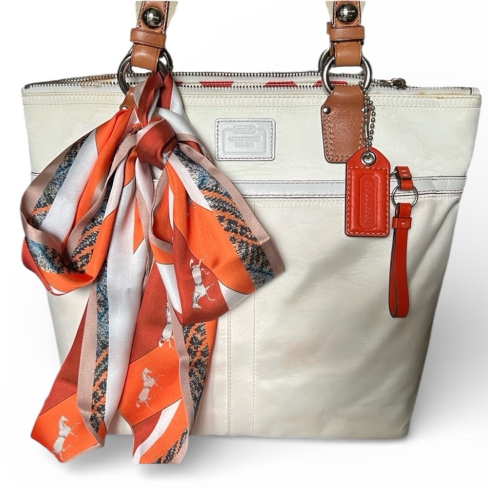 COACH Hampton 11745 White Satin Tote Medium
